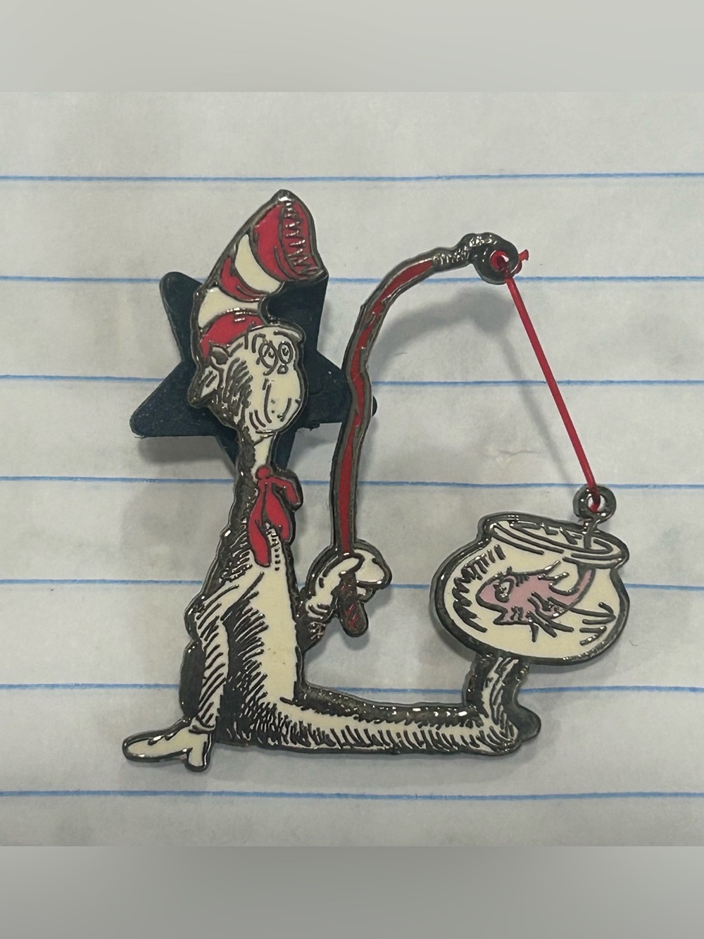 Cat in the Hat Fishing Enamel Pin. Universal Studios Pin Trading. EUC. Dr. Seuss